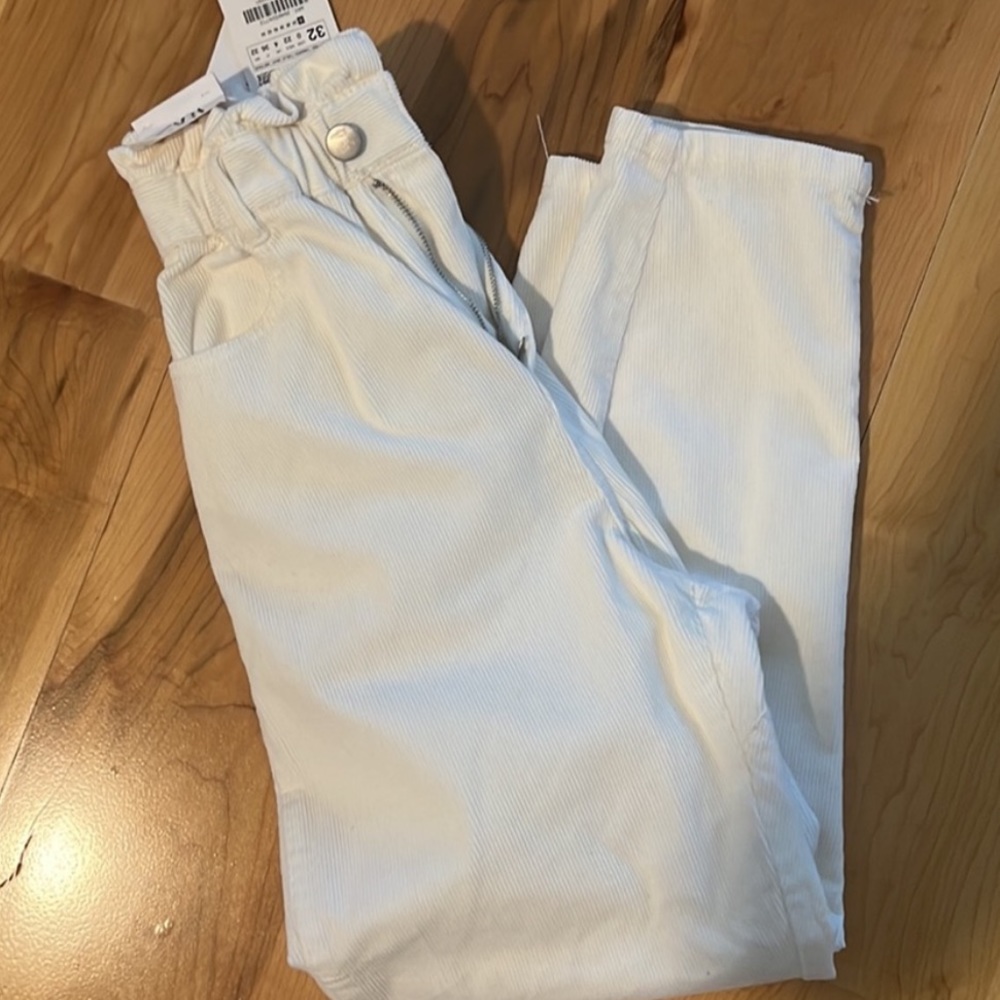 Zara Paperbag Scrunch Waist Pants Beige CORDUROY
